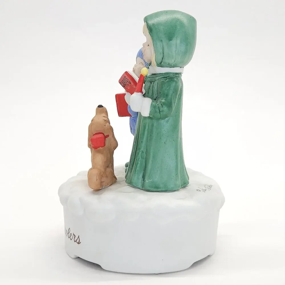Vtg Christmas Carolers Dog Music Box Deck the Halls Signed Jane McDowell WORKS